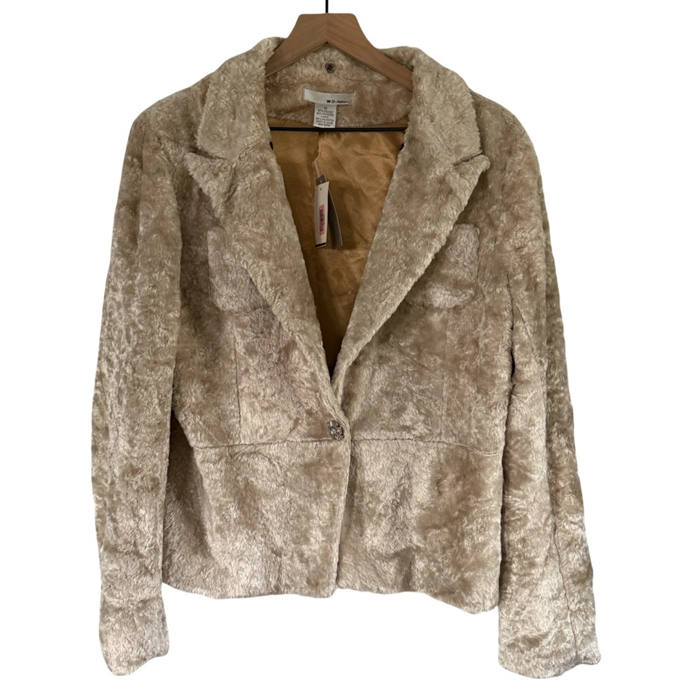 NWT W.D. Platinum Faux Fur Blazer Jacket Cream Beige Rhinestone Buttons Size 12